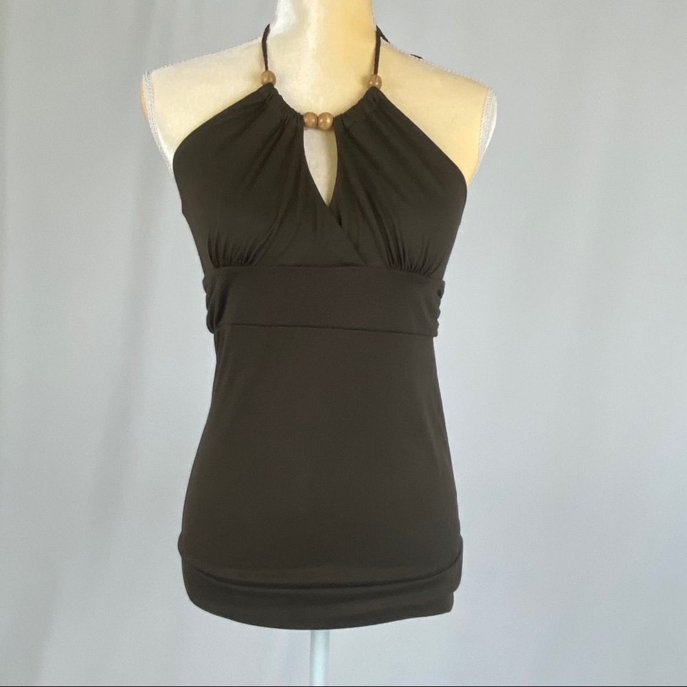 American Rag Brown Halter Top with Wooden Beads 🟡